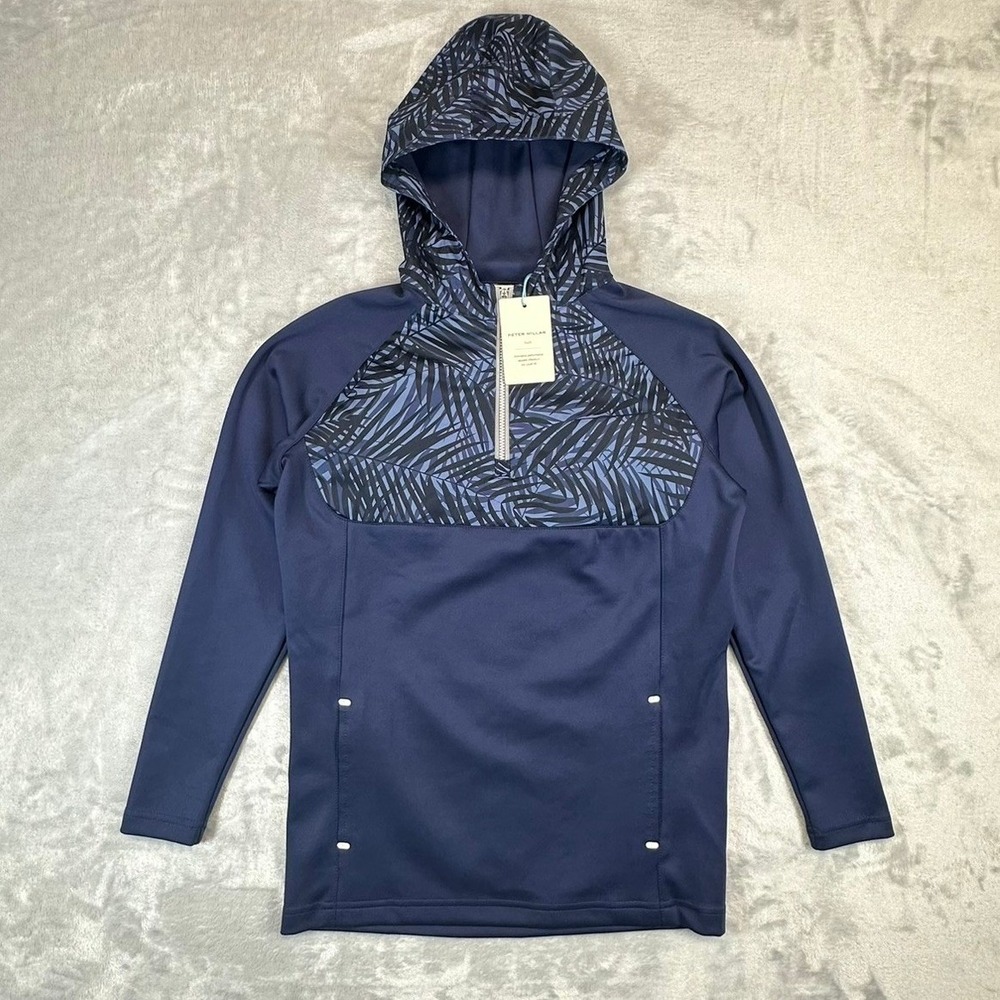 Peter Millar Hoodie Kids Size M Navy Blue Palm Print Quarter Zip YS23EZ53A